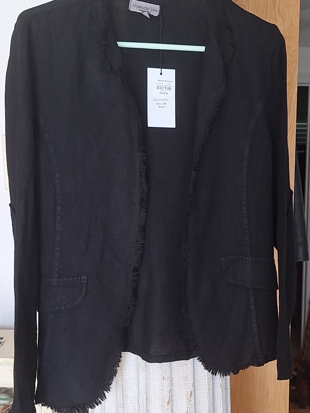 Splendid Black Open-Front Frayed Blazer Jacket